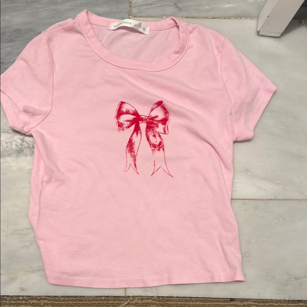 Altar'd State Pink Red Crop Top with Bow Design